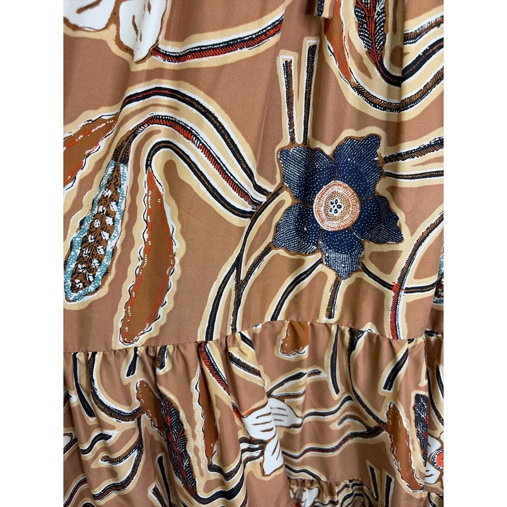 Ulla Johnson Zeenat Silk‎ Floral Batik Tiered Midi Dress Puff Sleeve Copper Sz 4 - Picture 10 of 12